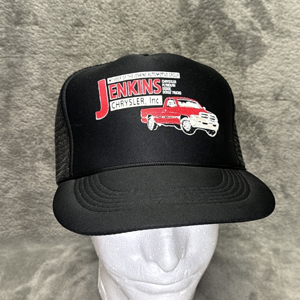 Vintage Trucker Mesh Hat Jenkins Chrysler Black Capital‎ Caps Snap Back